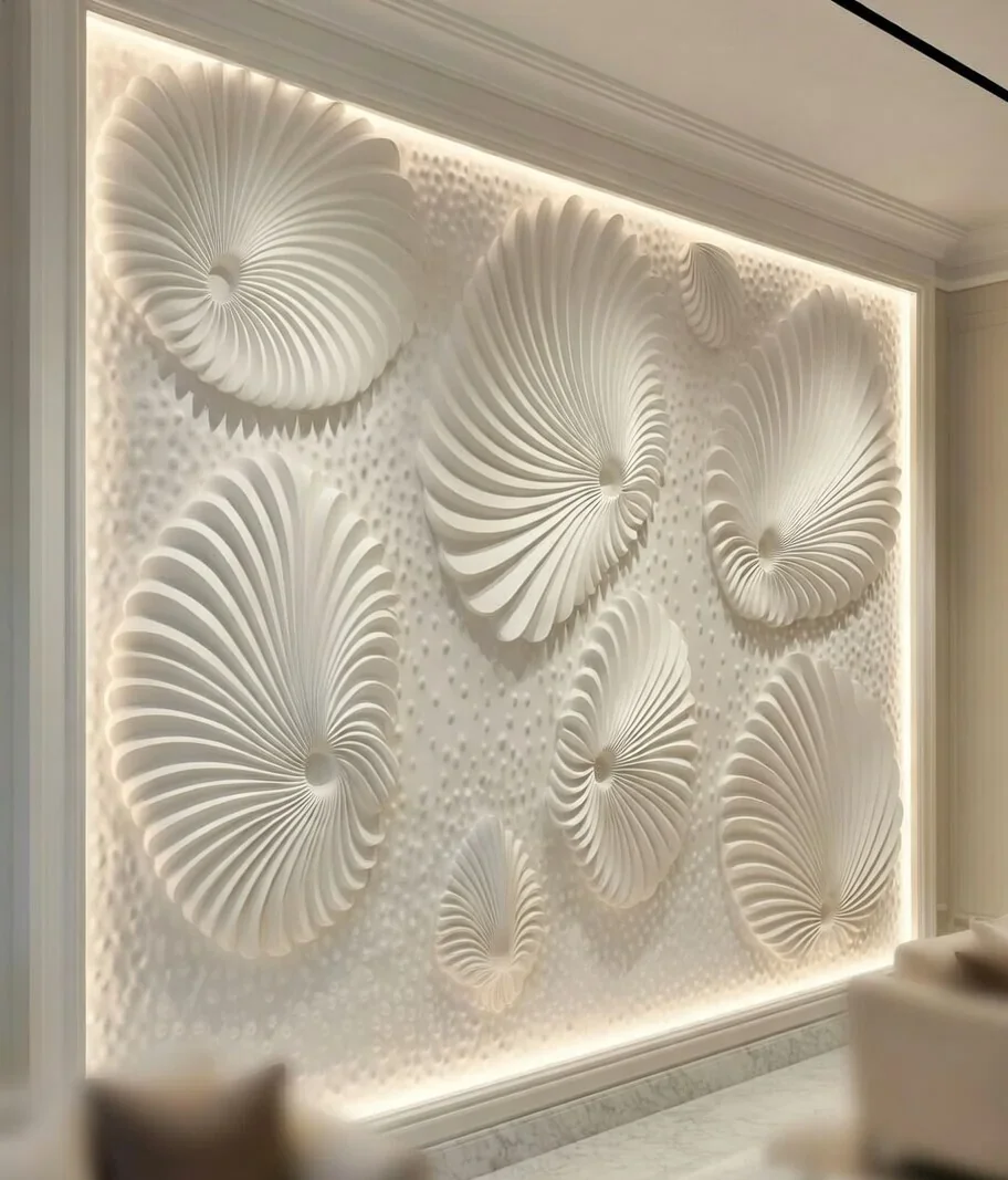 Aura Bloom 1 - Carved Feature Wall carved in natural stone, JJM Stone Art UAE