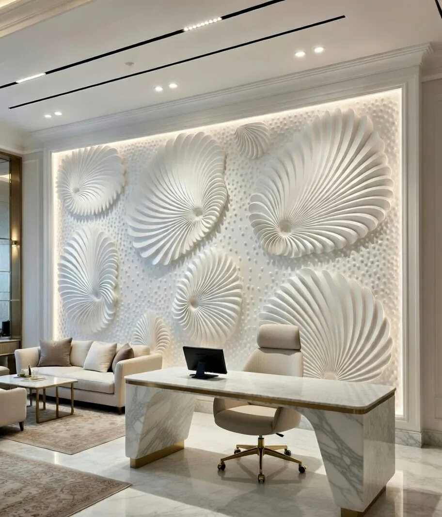 Aura Bloom - Carved Feature Wall carved in natural stone, JJM Stone Art UAE
