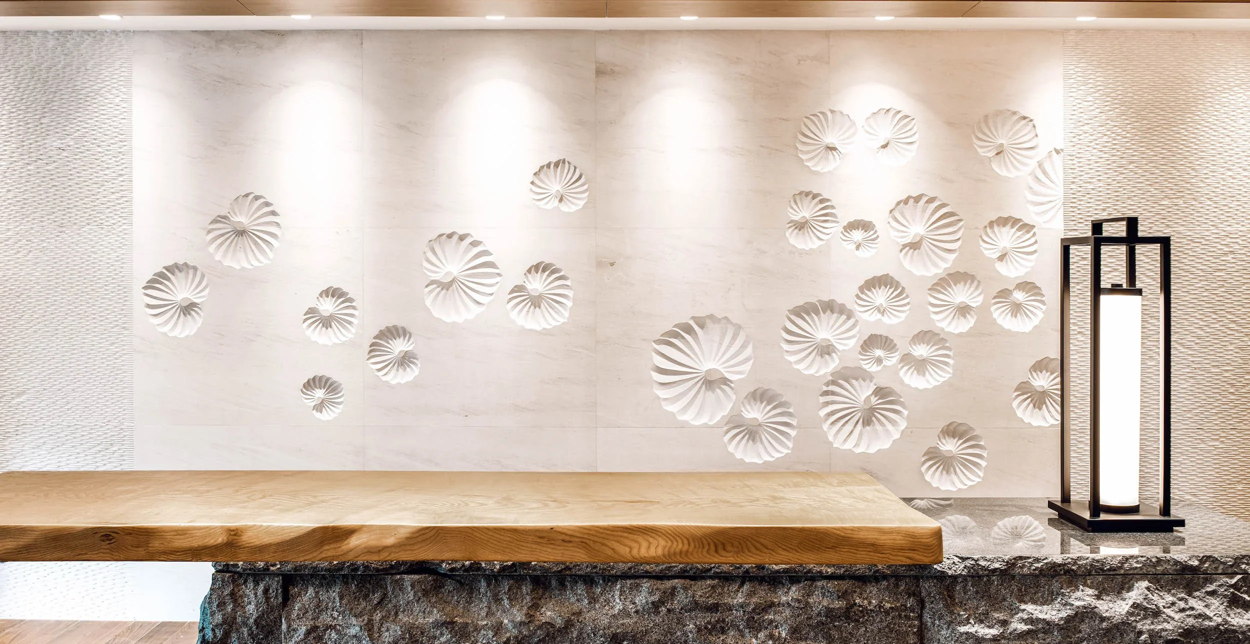 Aura Bloom 2 - Carved Feature Wall carved in natural stone, JJM Stone Art UAE