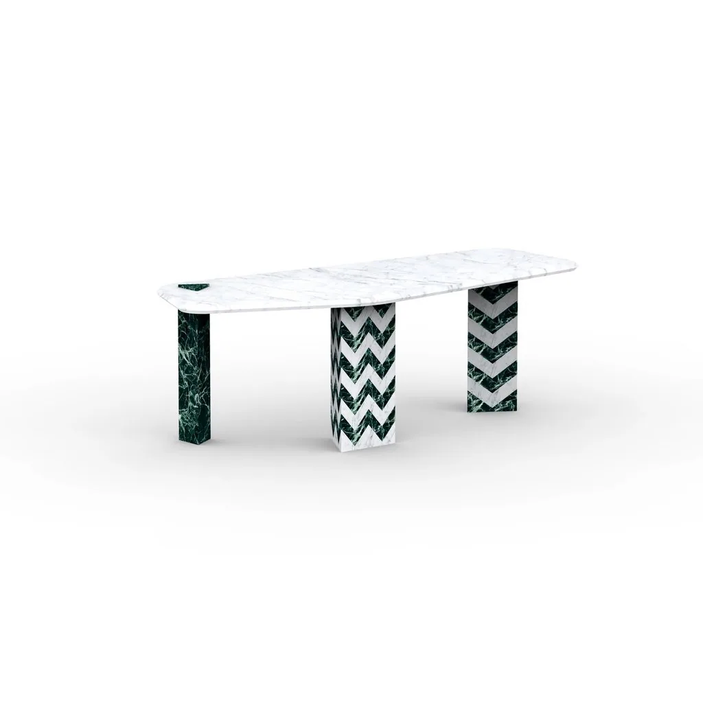 Chevron Marble Table - Dining Table carved in natural stone, JJM Stone Art UAE