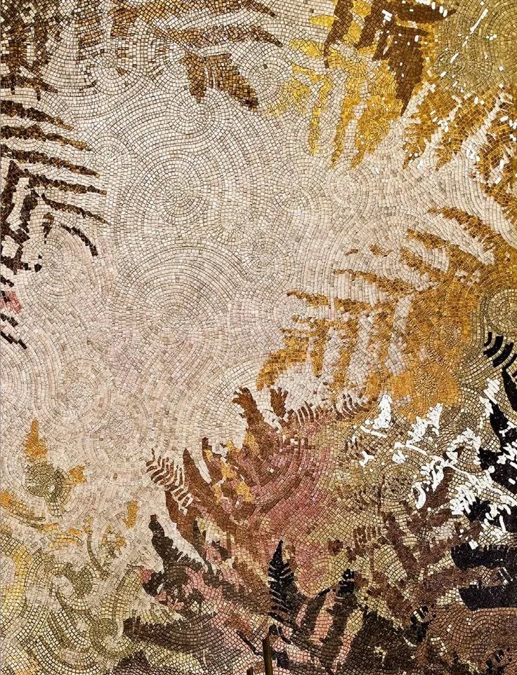 Fern Mosaic - Carved Feature Wall carved in natural stone, JJM Stone Art UAE