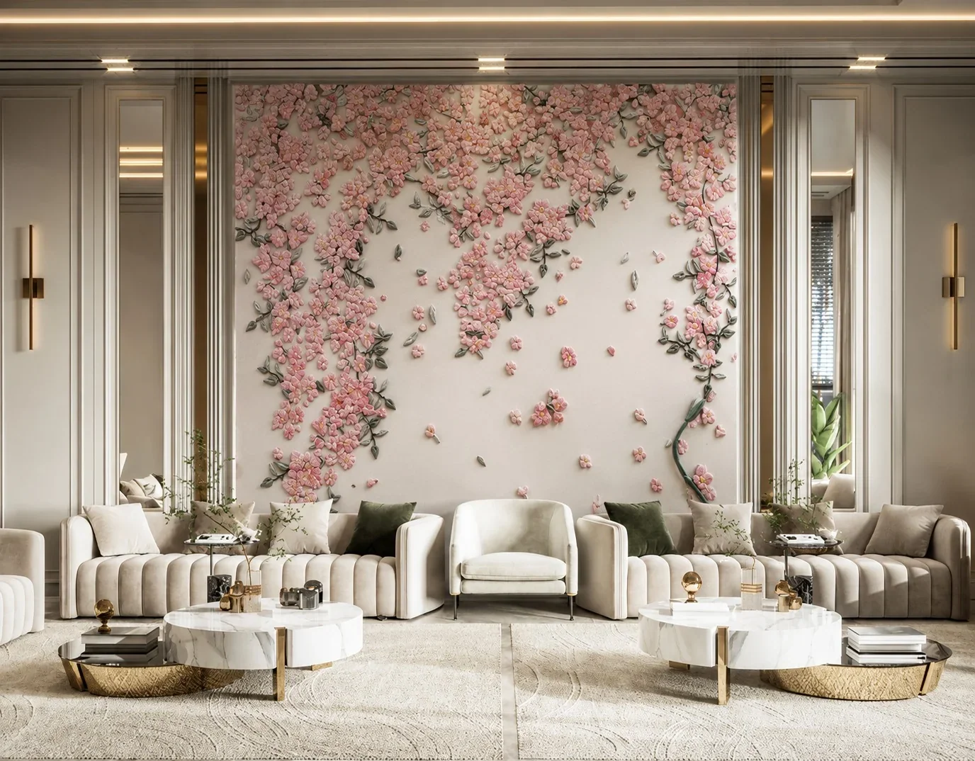 Flora Essence - Carved Feature Wall carved in natural stone, JJM Stone Art UAE