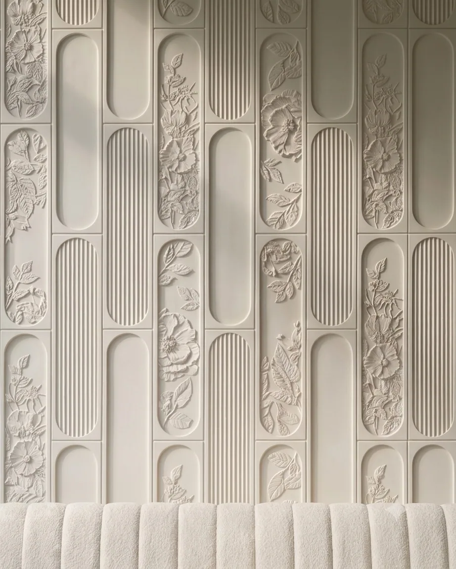 Flowery Bricks - Carved Feature Wall carved in natural stone, JJM Stone Art UAE
