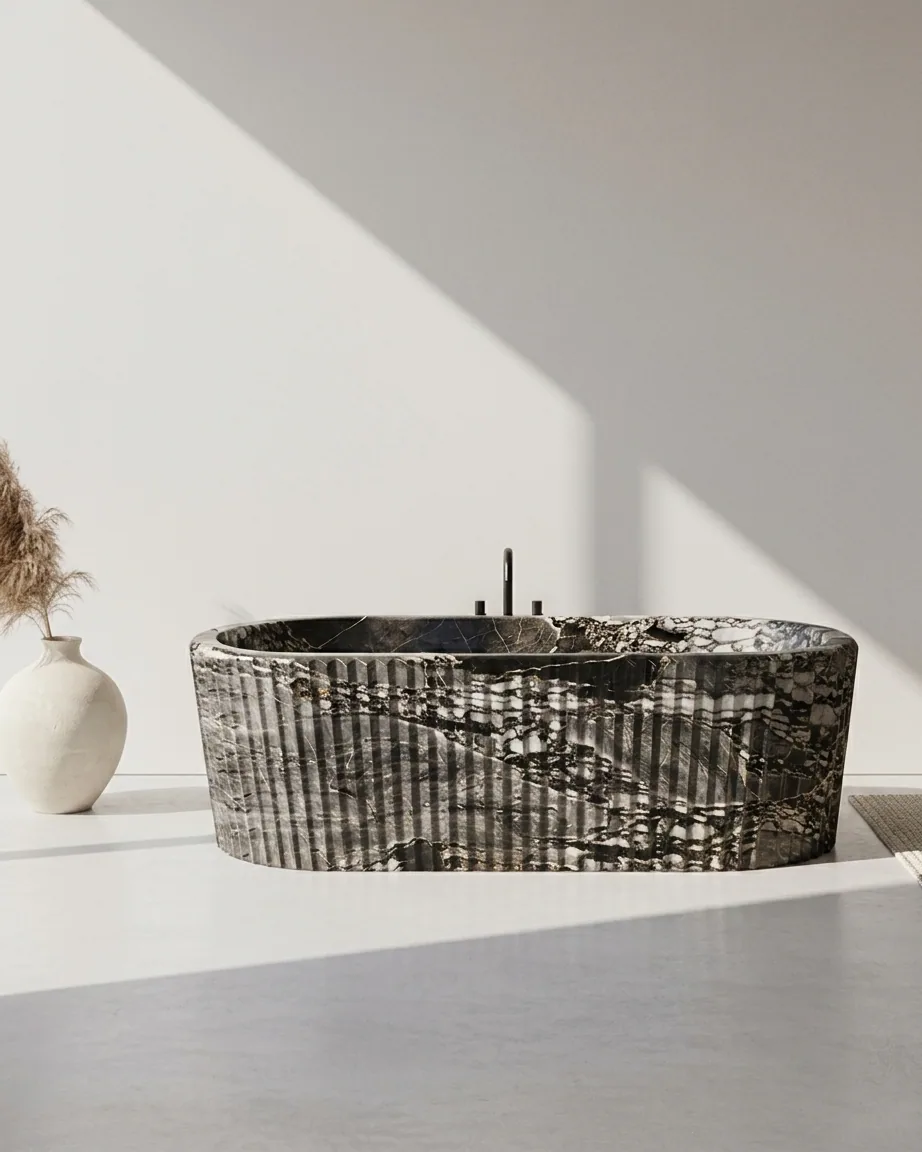 Fluted Bathtub - Bath Tub carved in natural stone, JJM Stone Art UAE