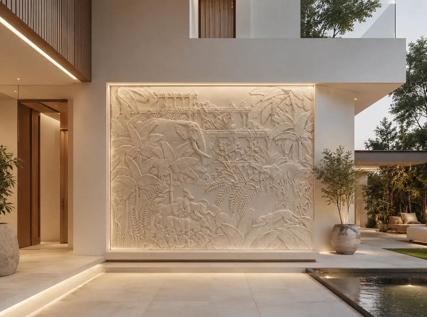 Forest 1 - Carved Feature Wall carved in natural stone, JJM Stone Art UAE