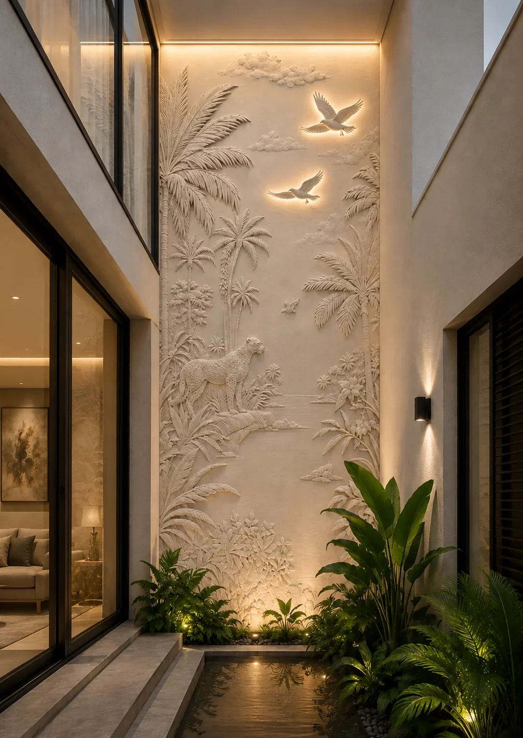 Forest 2 - Carved Feature Wall carved in natural stone, JJM Stone Art UAE