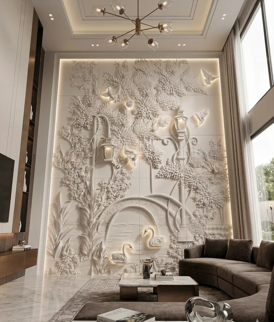 Forest 4 - Carved Feature Wall carved in natural stone, JJM Stone Art UAE