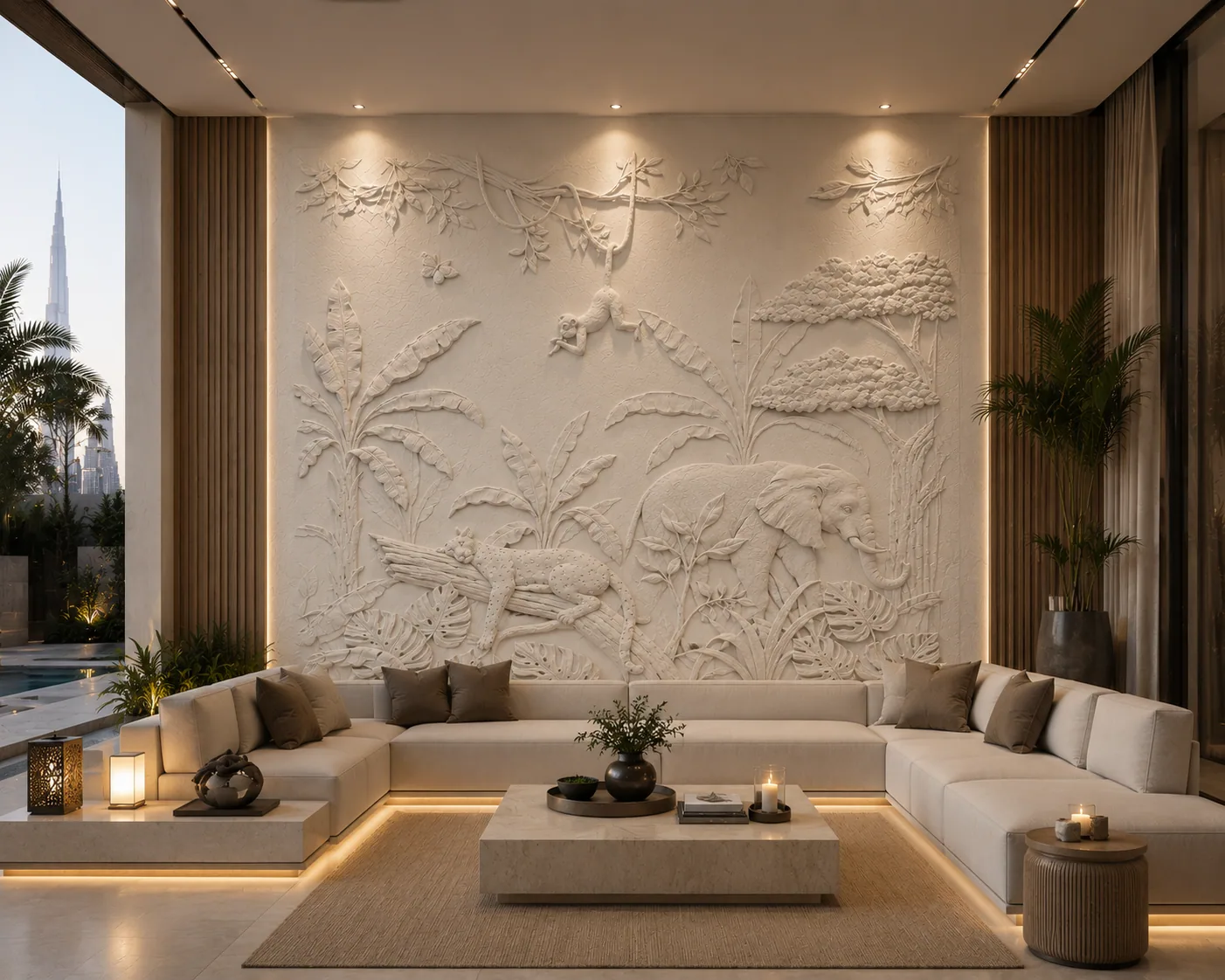 Forest 5 - Carved Feature Wall carved in natural stone, JJM Stone Art UAE