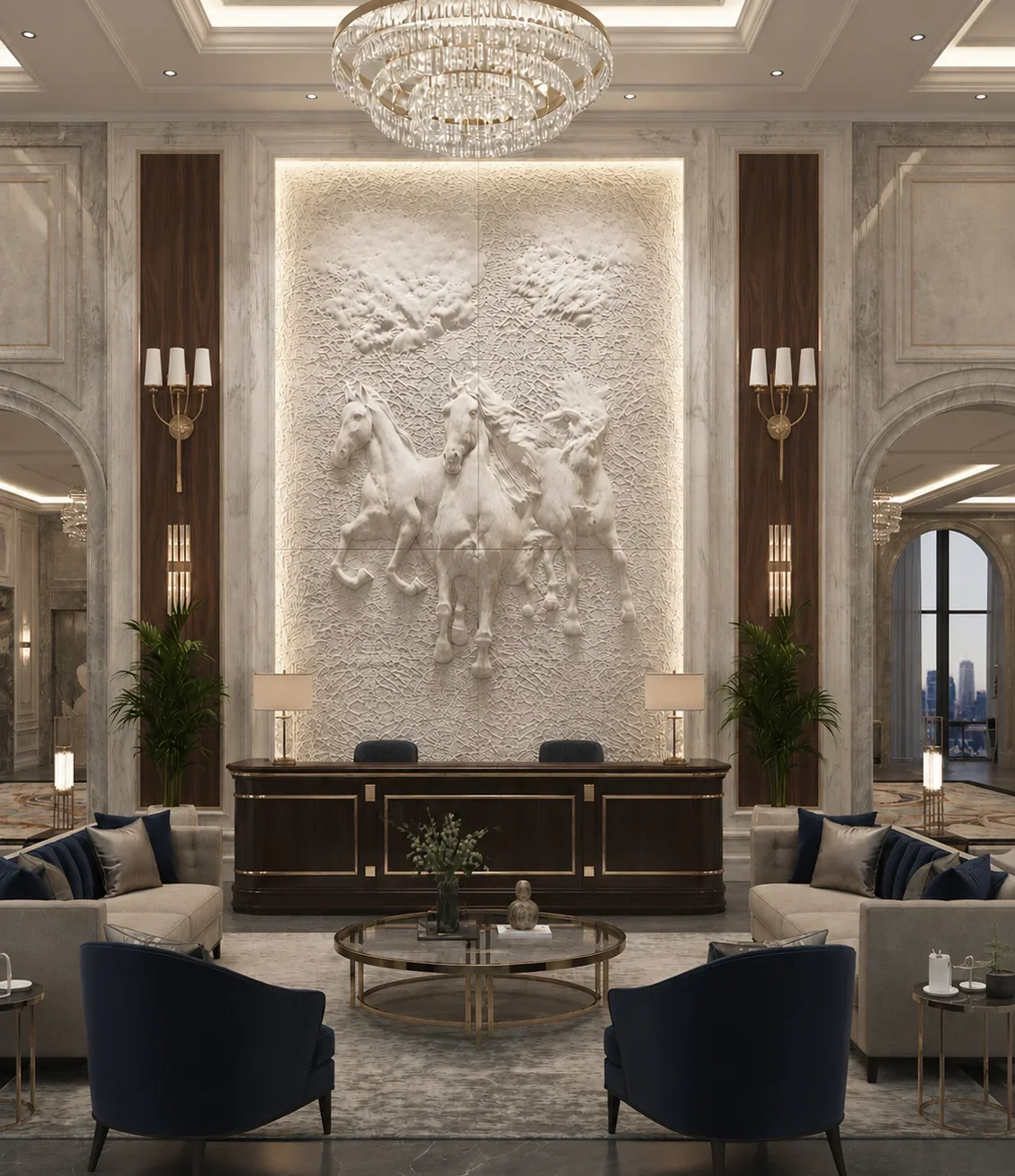 Horse - Carved Feature Wall carved in natural stone, JJM Stone Art UAE