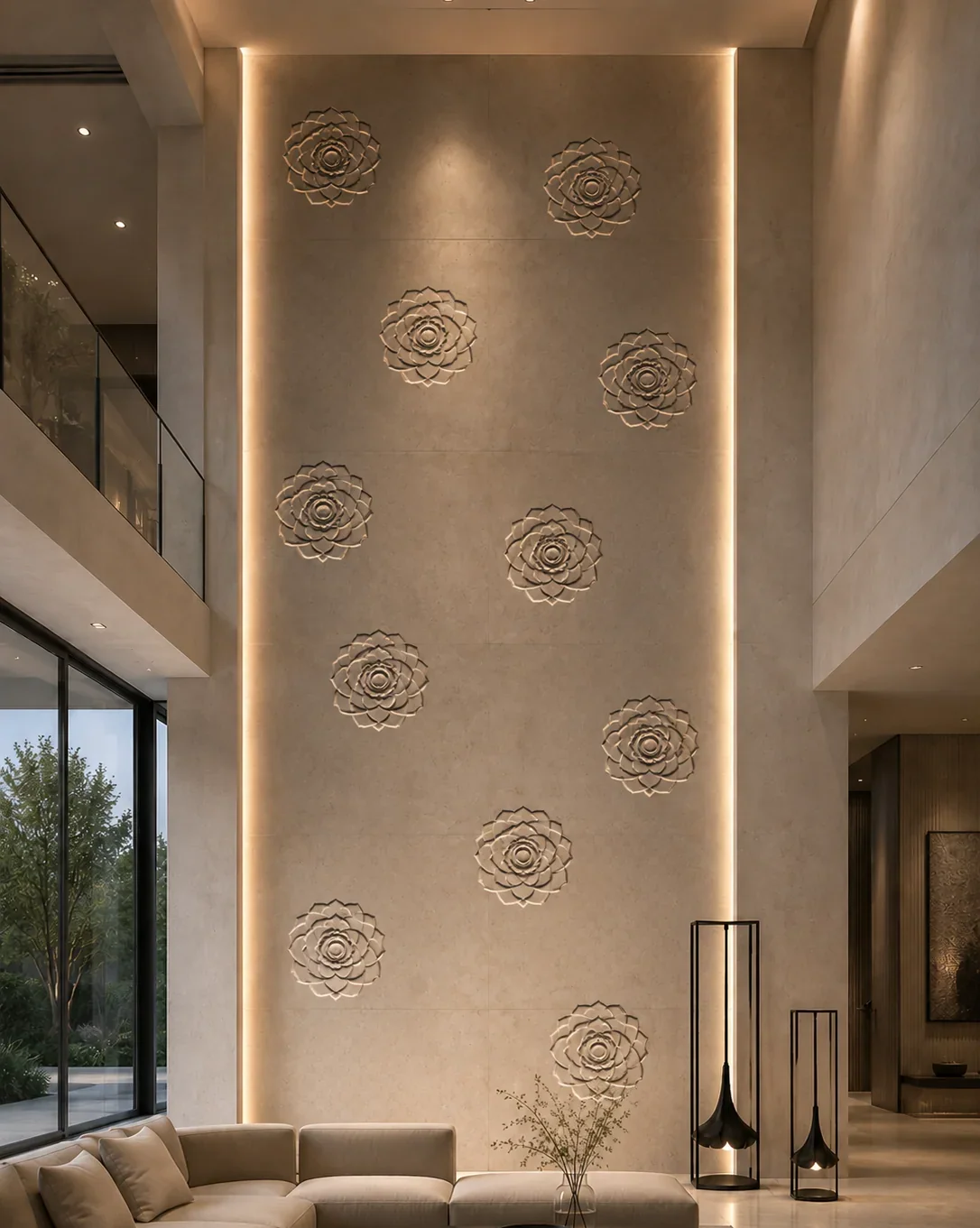Mandala - Carved Feature Wall carved in natural stone, JJM Stone Art UAE