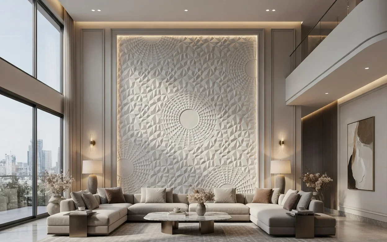 Mandala 2 - Carved Feature Wall carved in natural stone, JJM Stone Art UAE