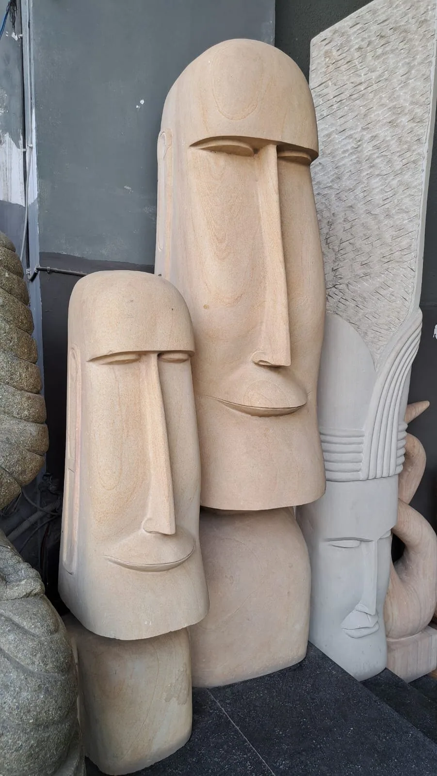 Moai Face - Sculpture carved in natural stone, JJM Stone Art UAE