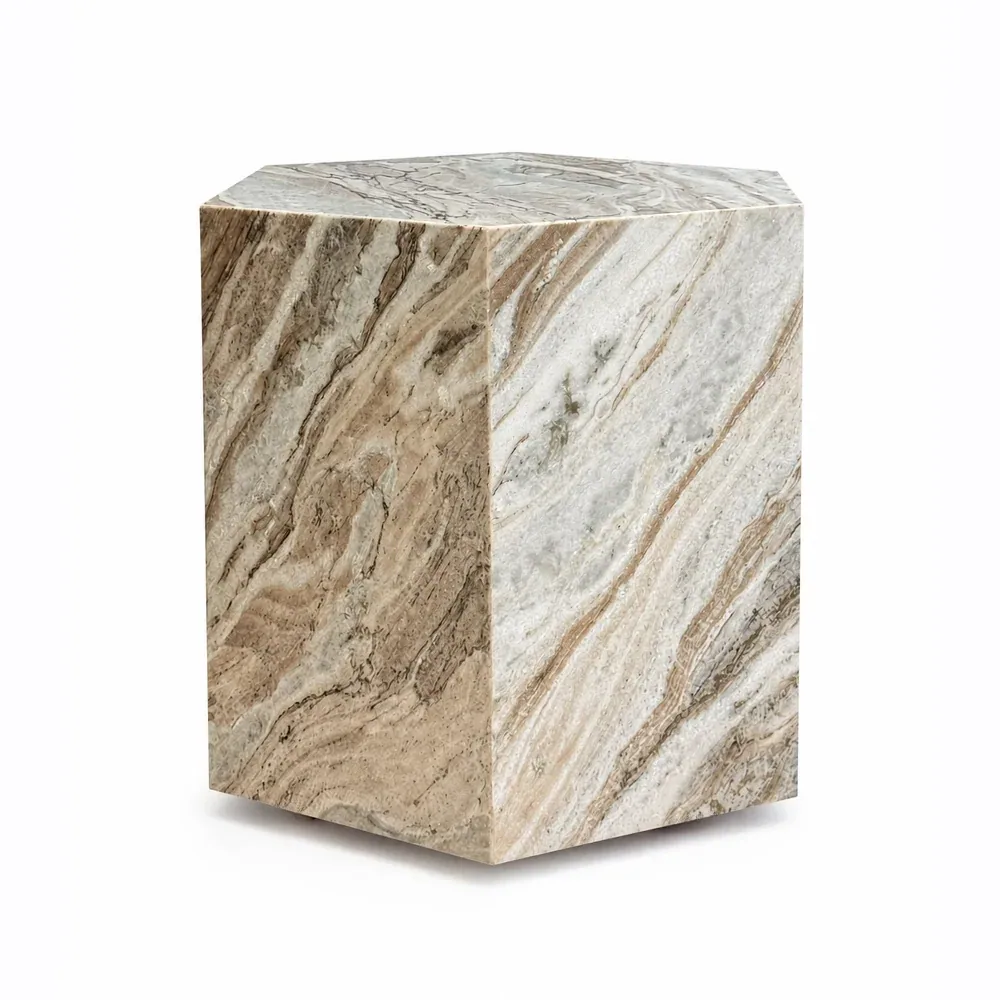 Monolith Hexagon Table - Side Table carved in natural stone, JJM Stone Art UAE