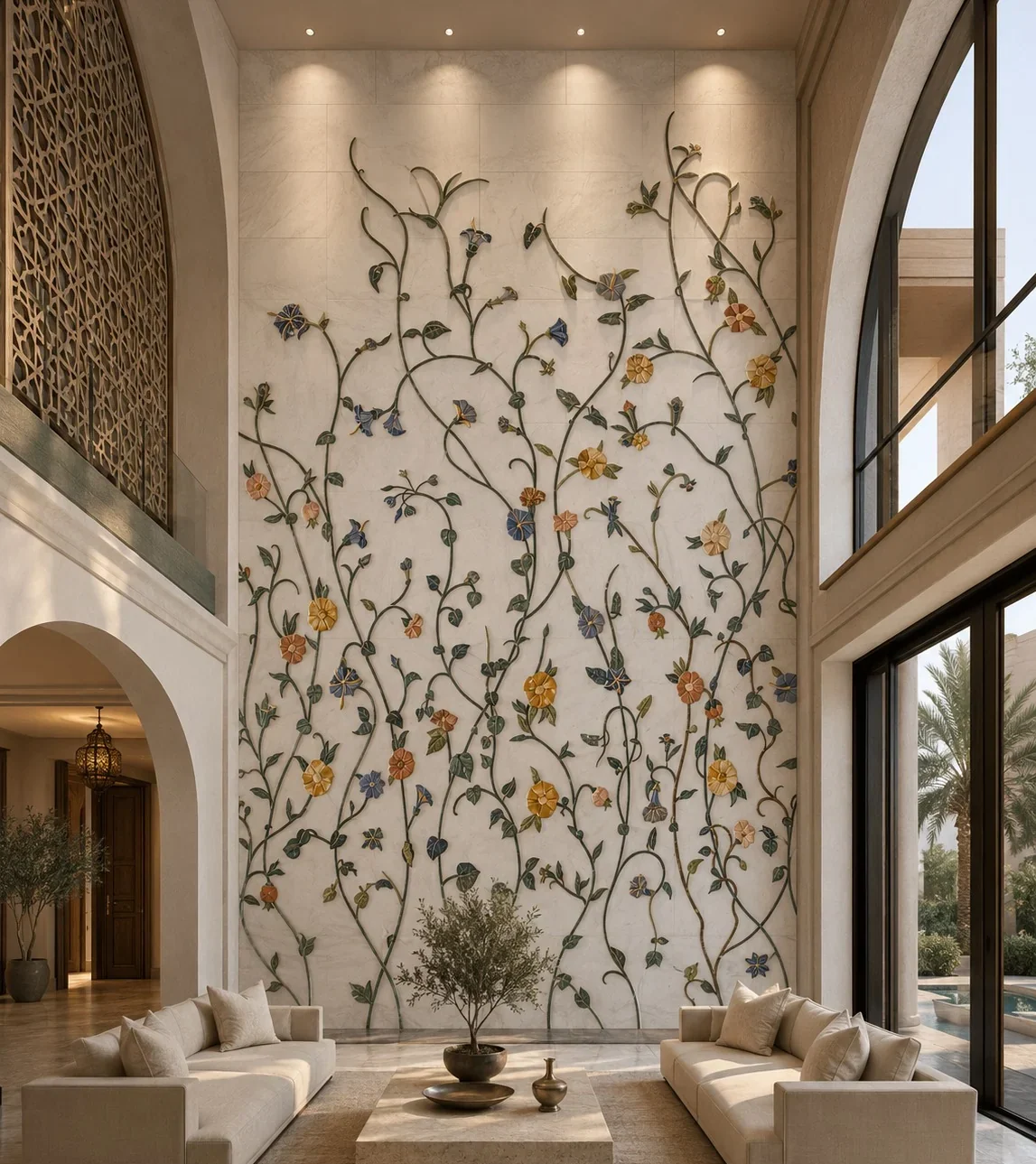 Petra Flora - Carved Feature Wall carved in natural stone, JJM Stone Art UAE
