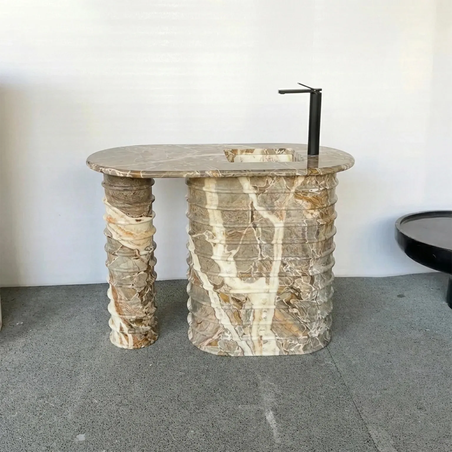 Ribbed Column Basin - Basin carved in natural stone, JJM Stone Art UAE