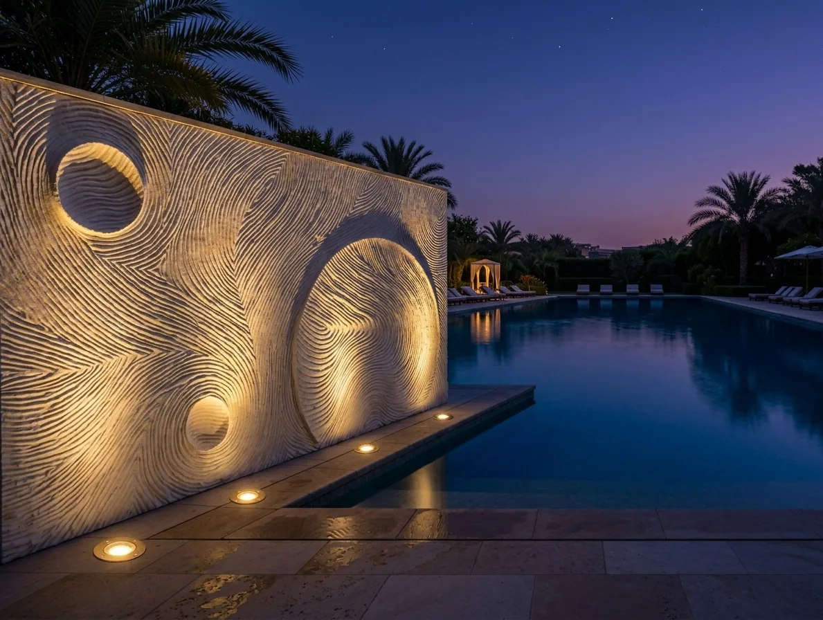 The Ripple Pool Wall - Pool Wall by JJM Stone Art UAE