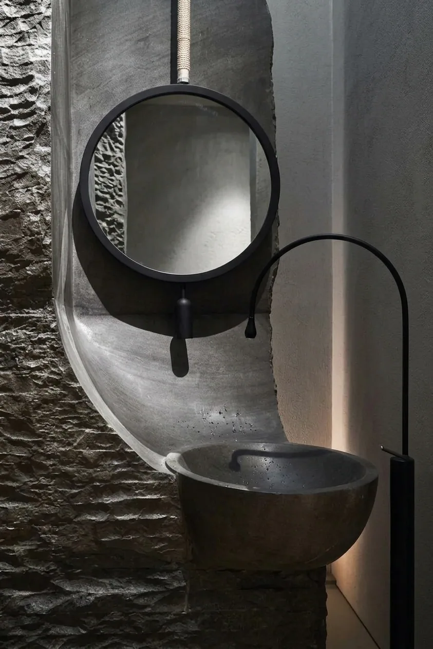 Rock Sculpted Basin - Basin carved in natural stone, JJM Stone Art UAE