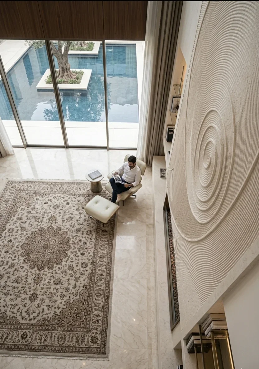 Spiral - Carved Feature Wall carved in natural stone, JJM Stone Art UAE