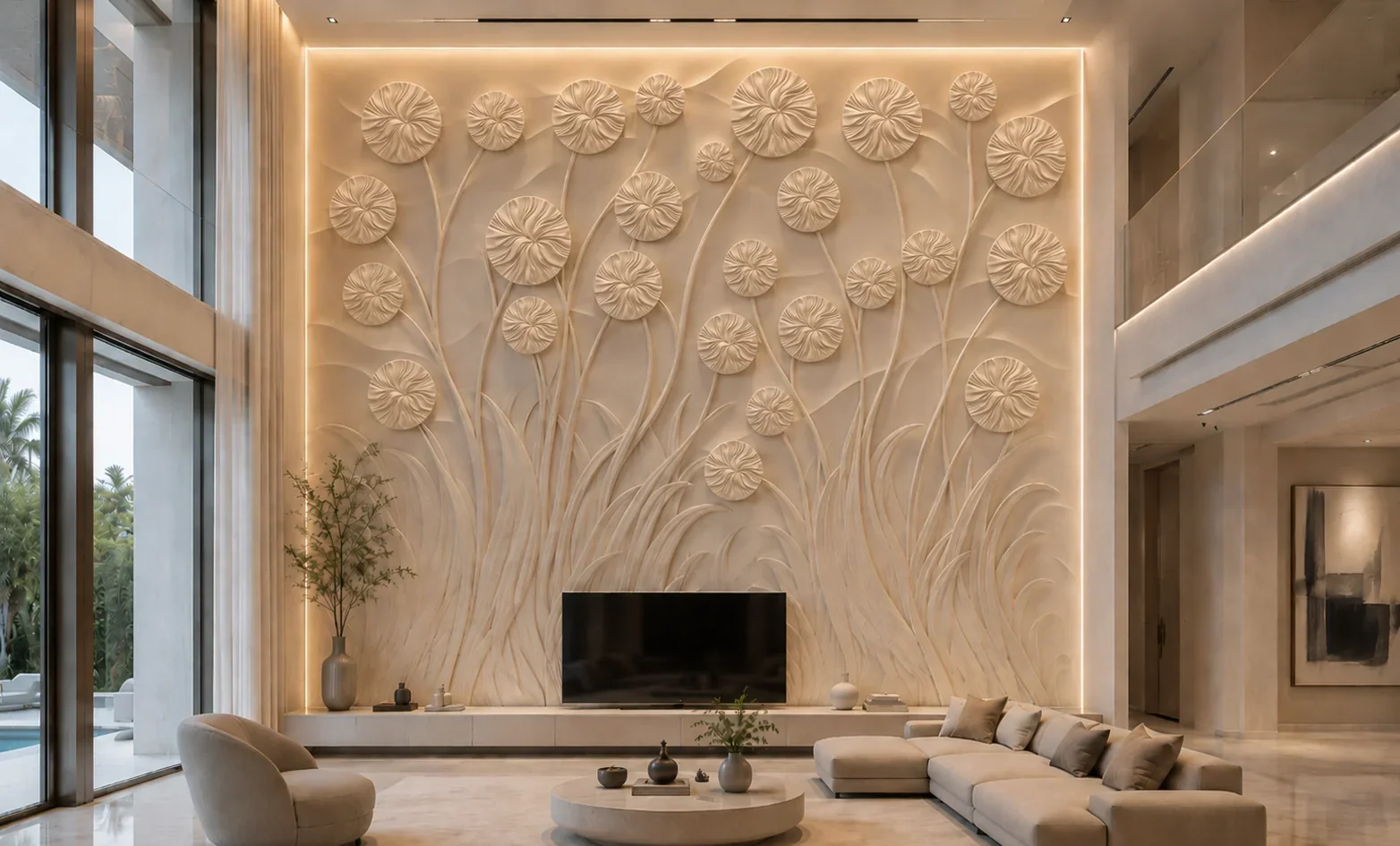 Spring 2 - Carved Feature Wall carved in natural stone, JJM Stone Art UAE