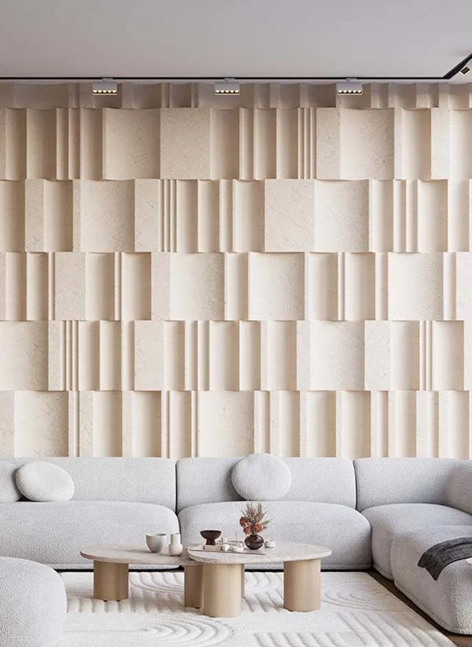Staggered - Carved Feature Wall carved in natural stone, JJM Stone Art UAE