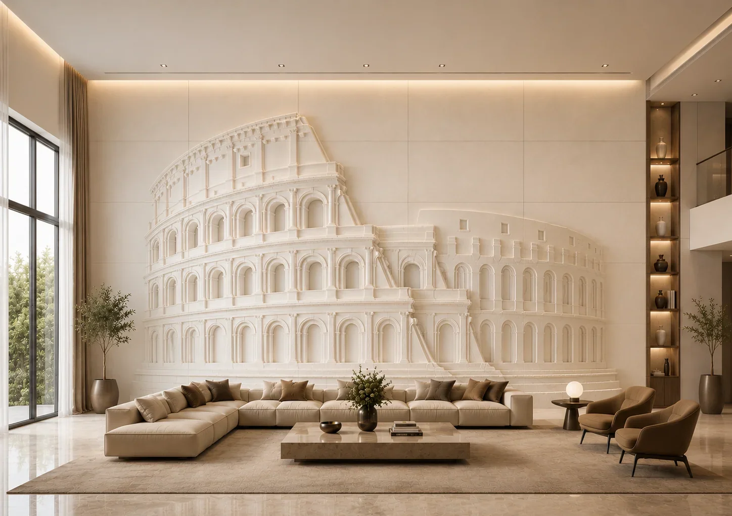 The Flavian - Carved Feature Wall carved in natural stone, JJM Stone Art UAE