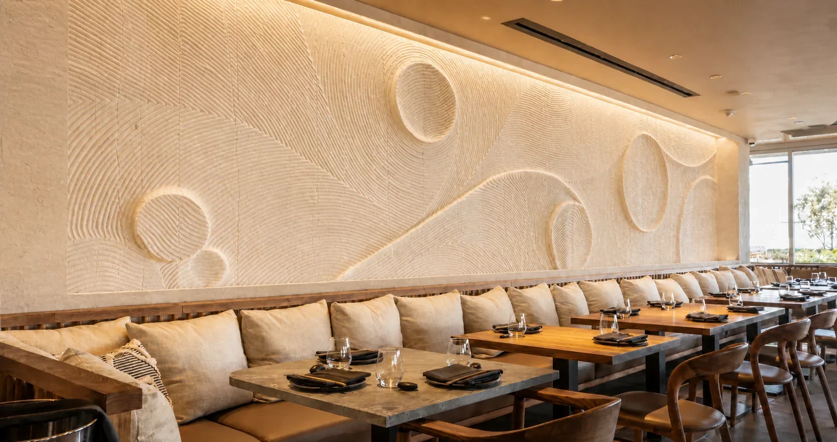 The Ripple Effect 2 - Carved Feature Wall carved in natural stone, JJM Stone Art UAE