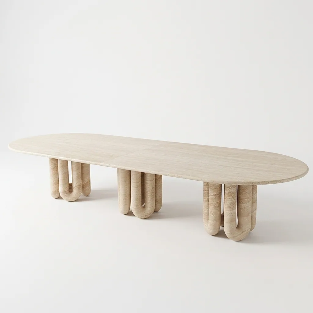 Three Soldiers Dining Table - Dining Table carved in natural stone, JJM Stone Art UAE