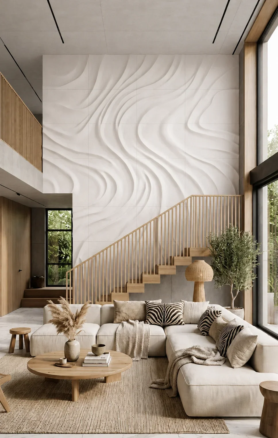 Wave 1 - Carved Feature Wall carved in natural stone, JJM Stone Art UAE