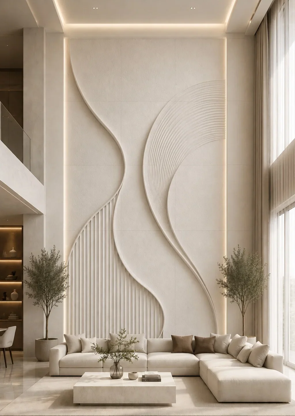 Wave 2 - Carved Feature Wall carved in natural stone, JJM Stone Art UAE