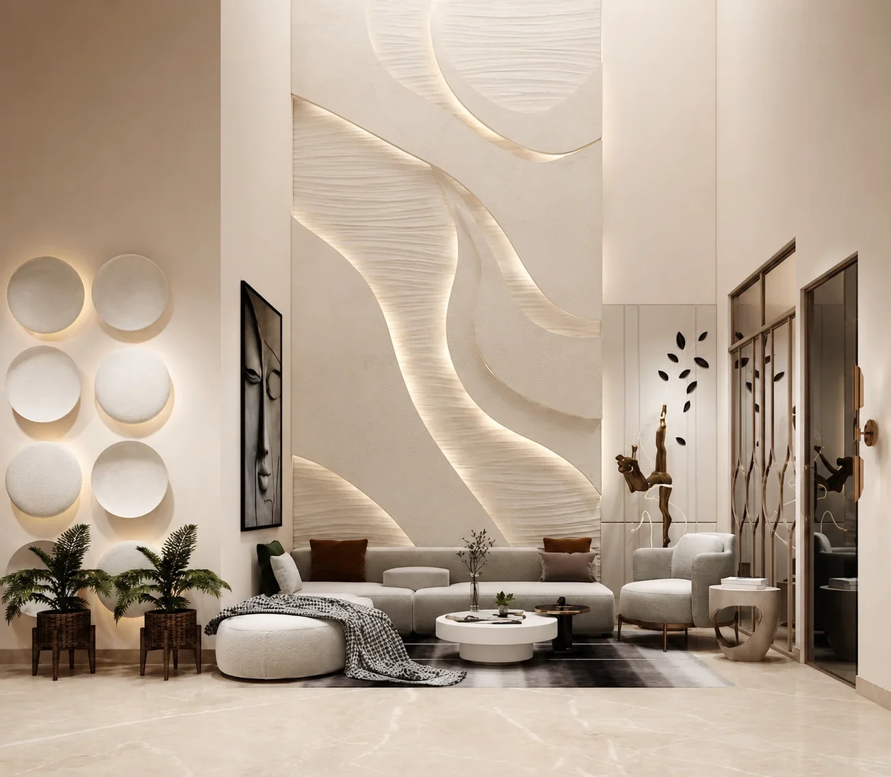 Wave 3 - Carved Feature Wall carved in natural stone, JJM Stone Art UAE