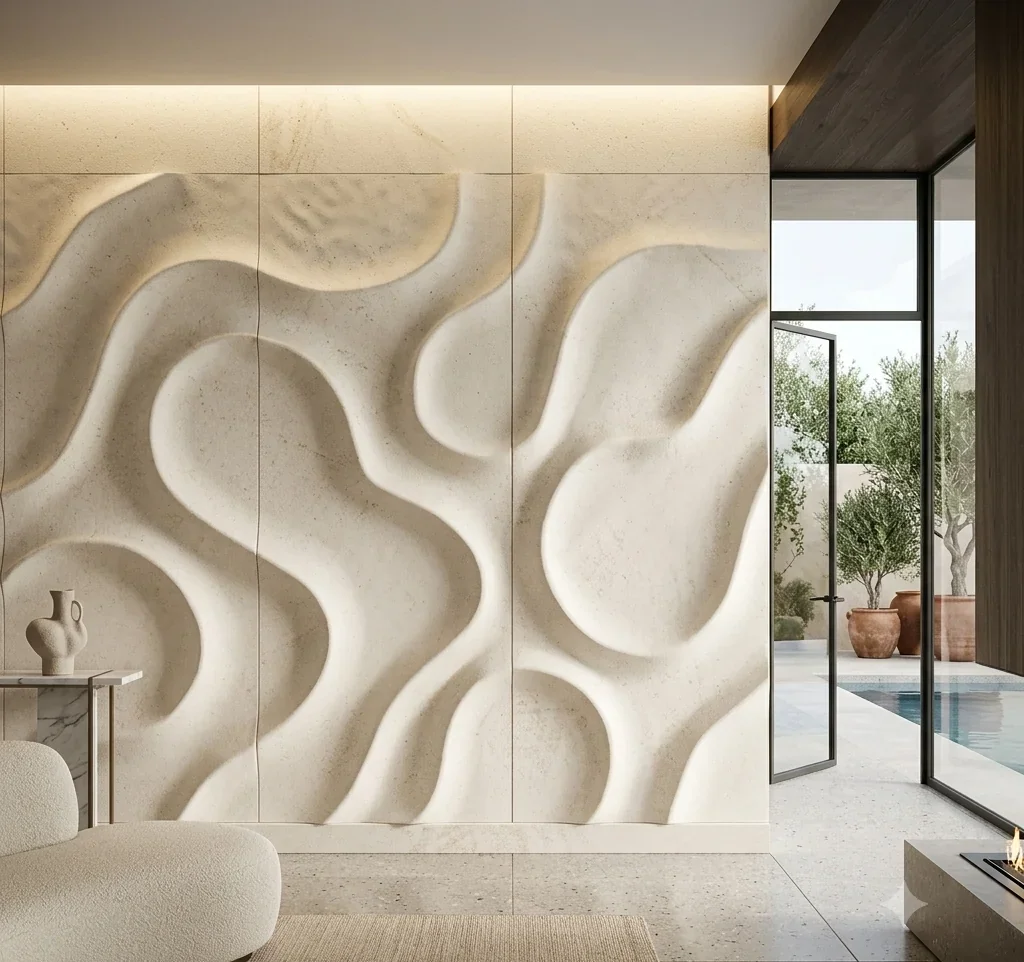 Whispering Dunes - Carved Feature Wall carved in natural stone, JJM Stone Art UAE